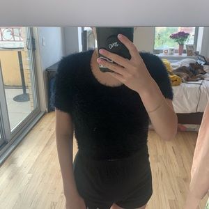 Urban Outfitters Black fuzzy crop top